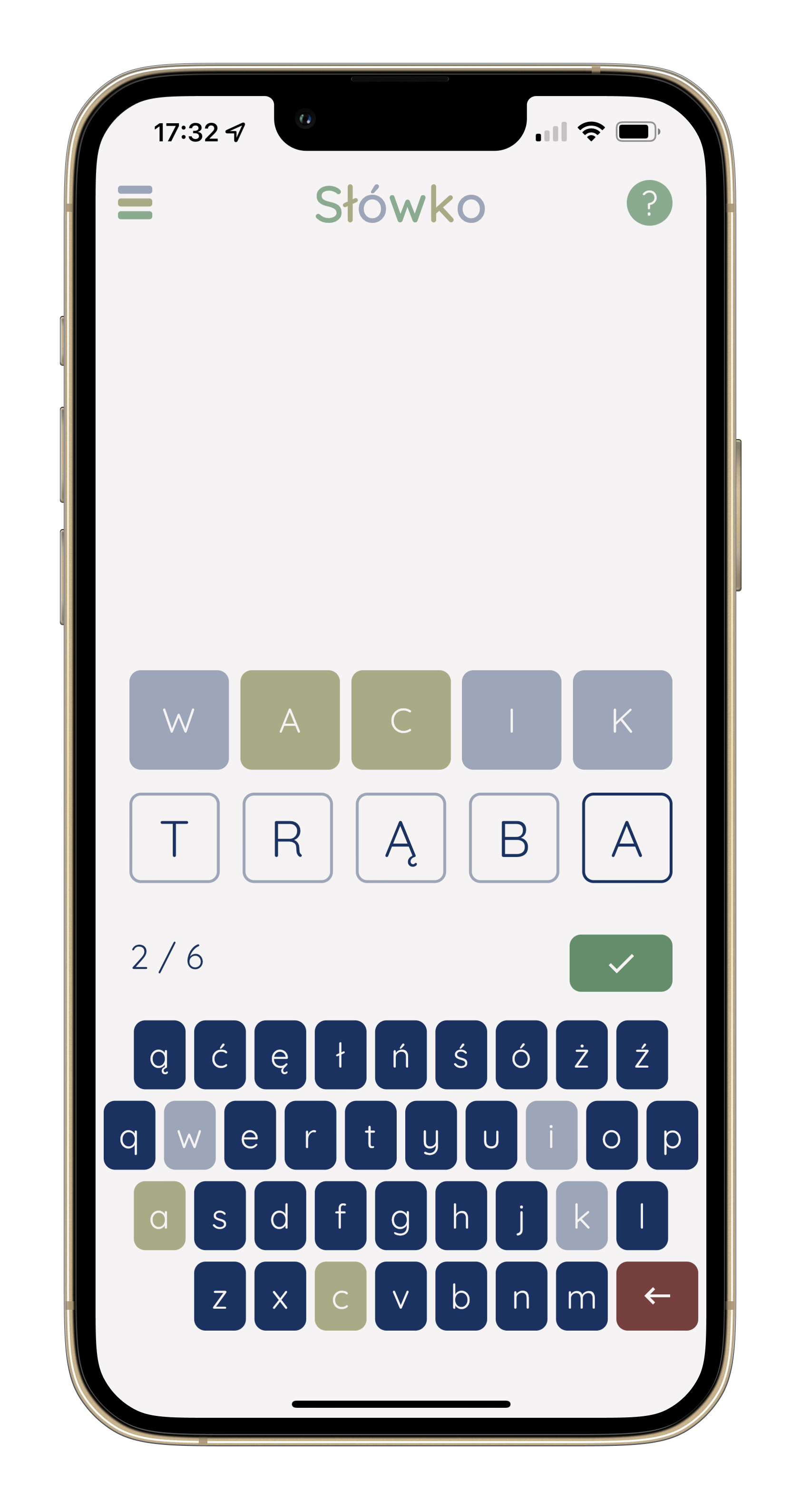 telefon przedstawiający zrzut ekranu z gry Słówko
